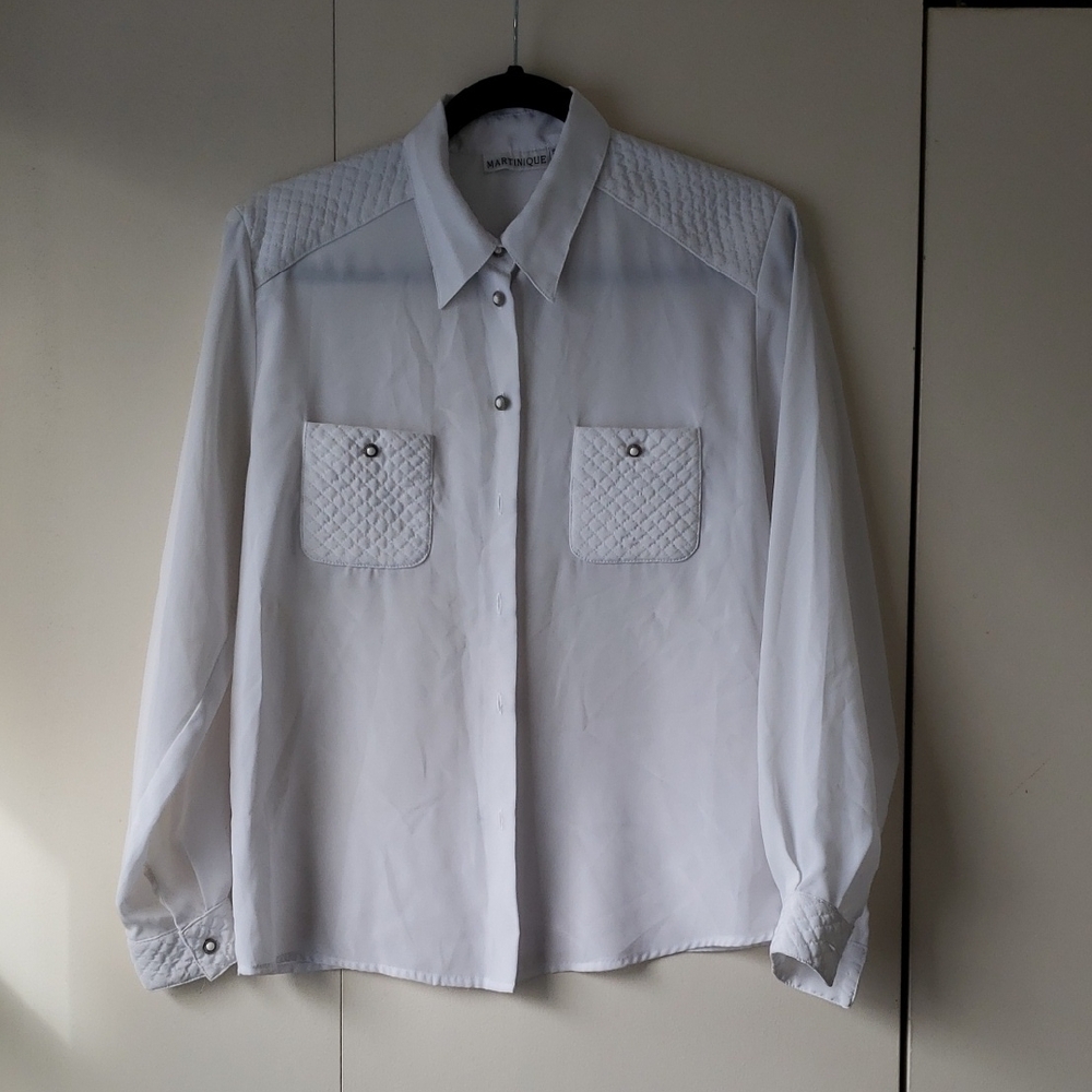 White Long Sleeve Blouse with Quilted Details